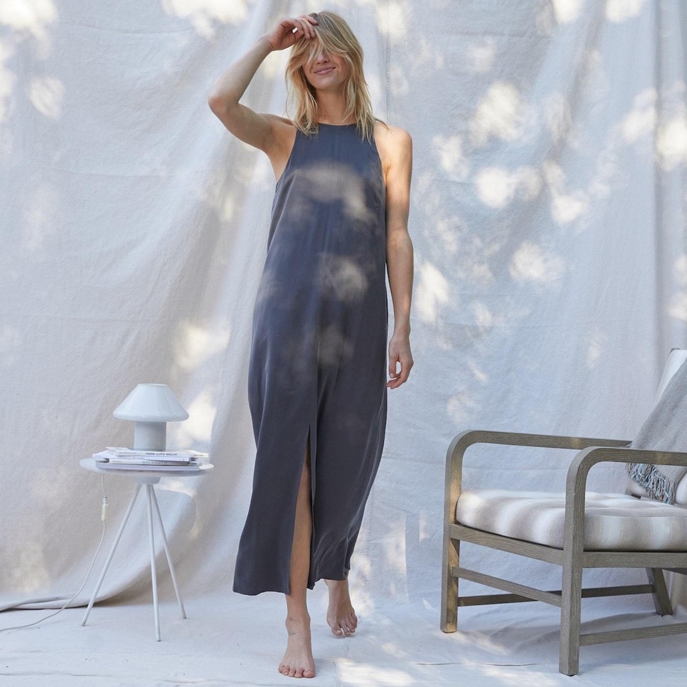 Lunya Washable Silk Racer Dress, Meditative Grey